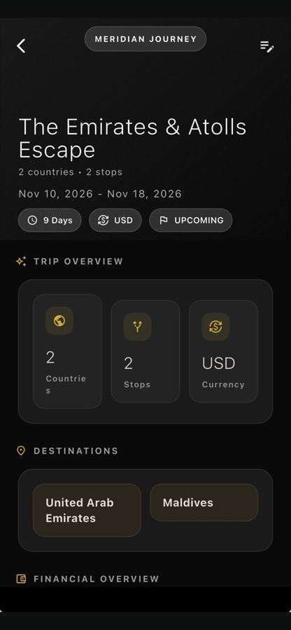 Meridian journey detail screen